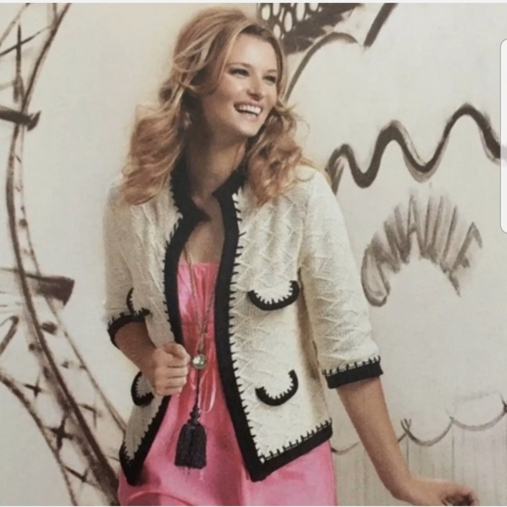 CABI SOCIALITE OPEN CARDIGAN CREAM / BLACK SIZE S